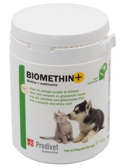 poudre pour chiens et chats contre la perte de poils Biomethin+ dans Securitainer